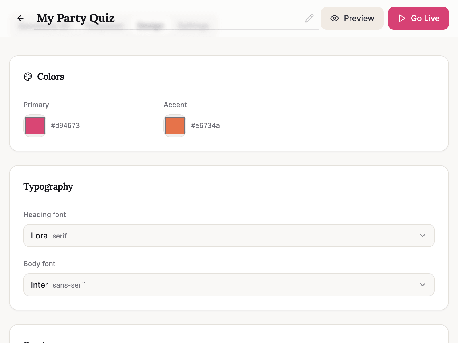 Styled quiz presentation preview