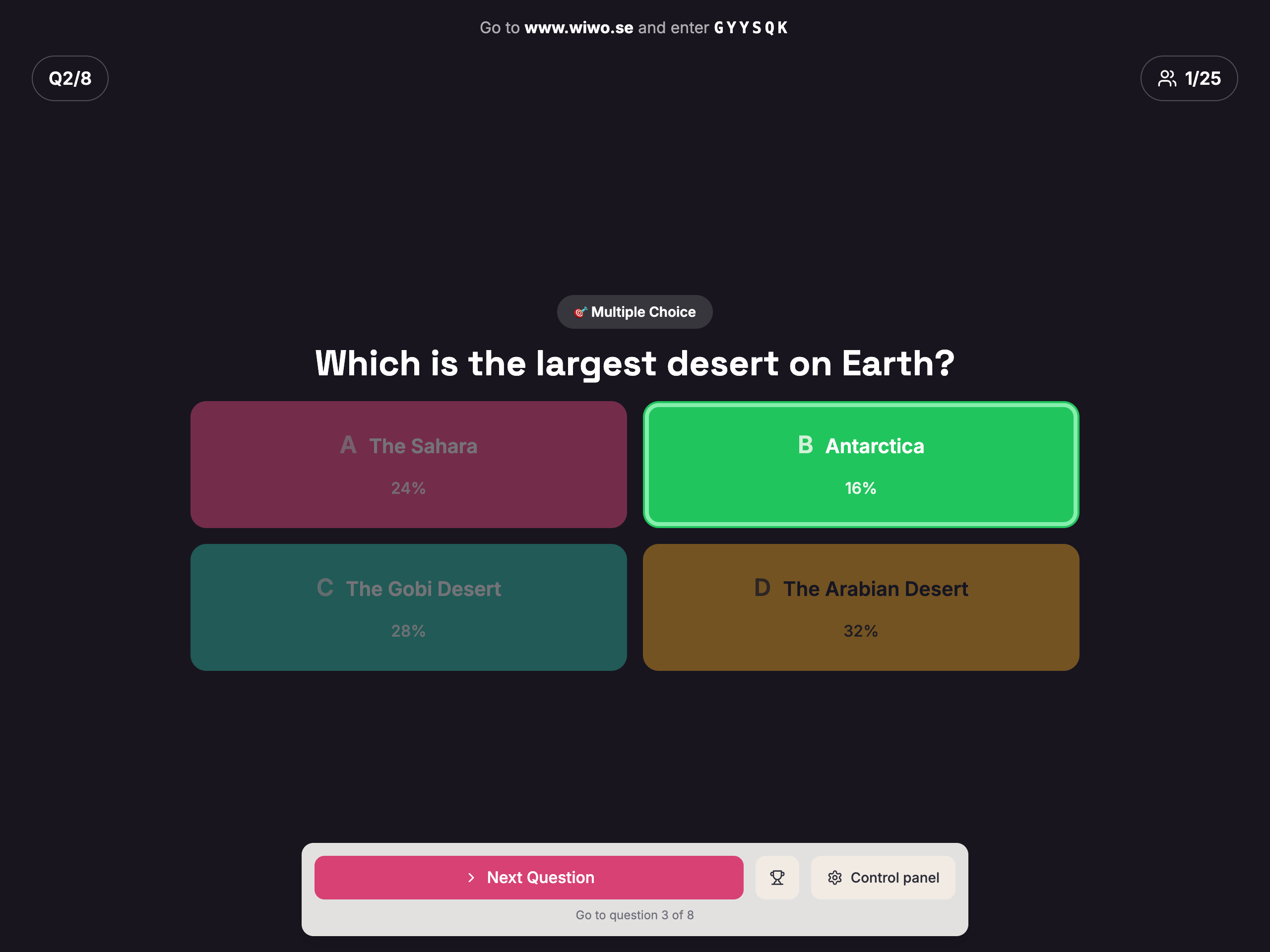 Quiz interface shown on a phone screen