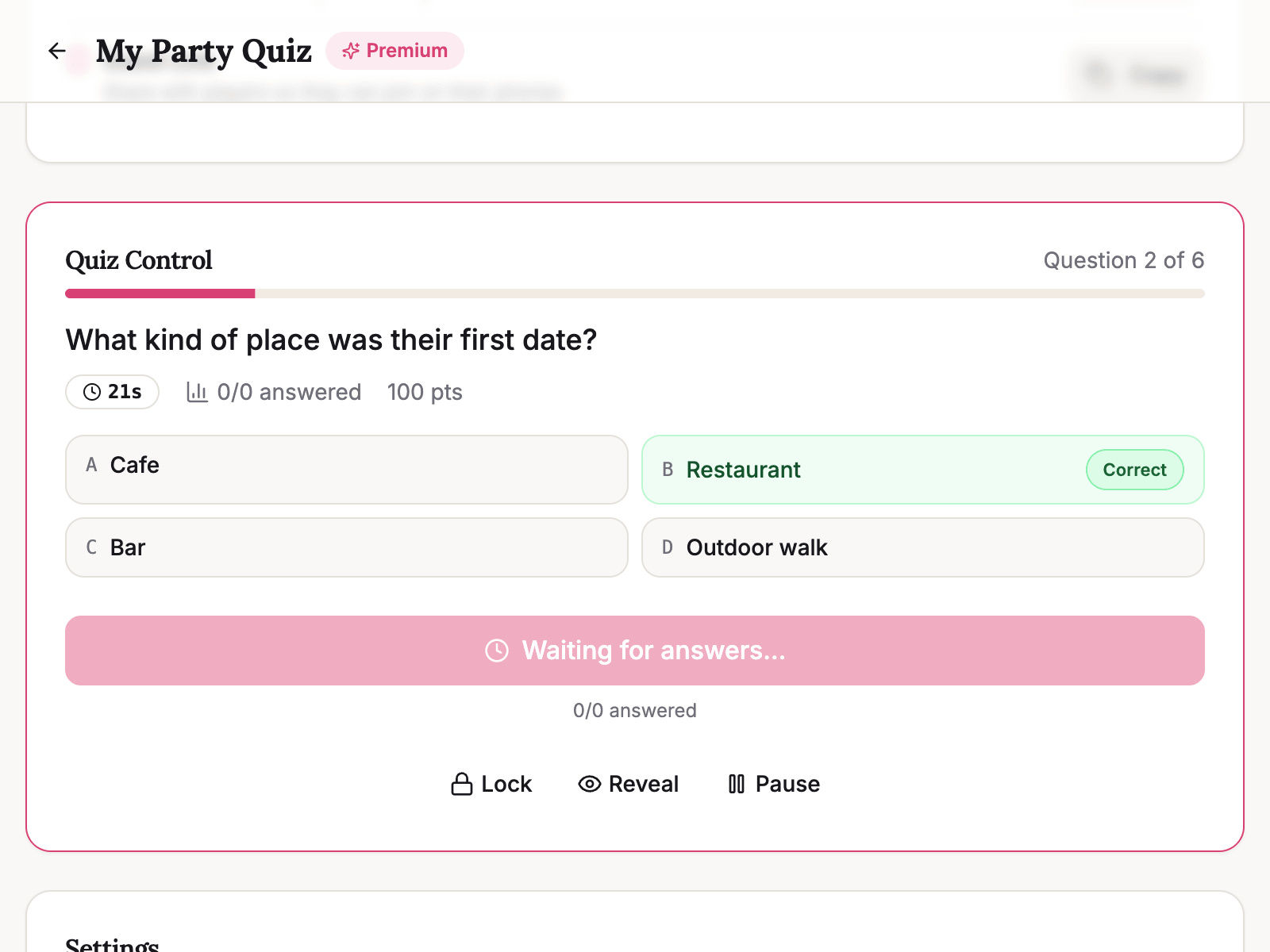 Quiz interface shown on a phone screen