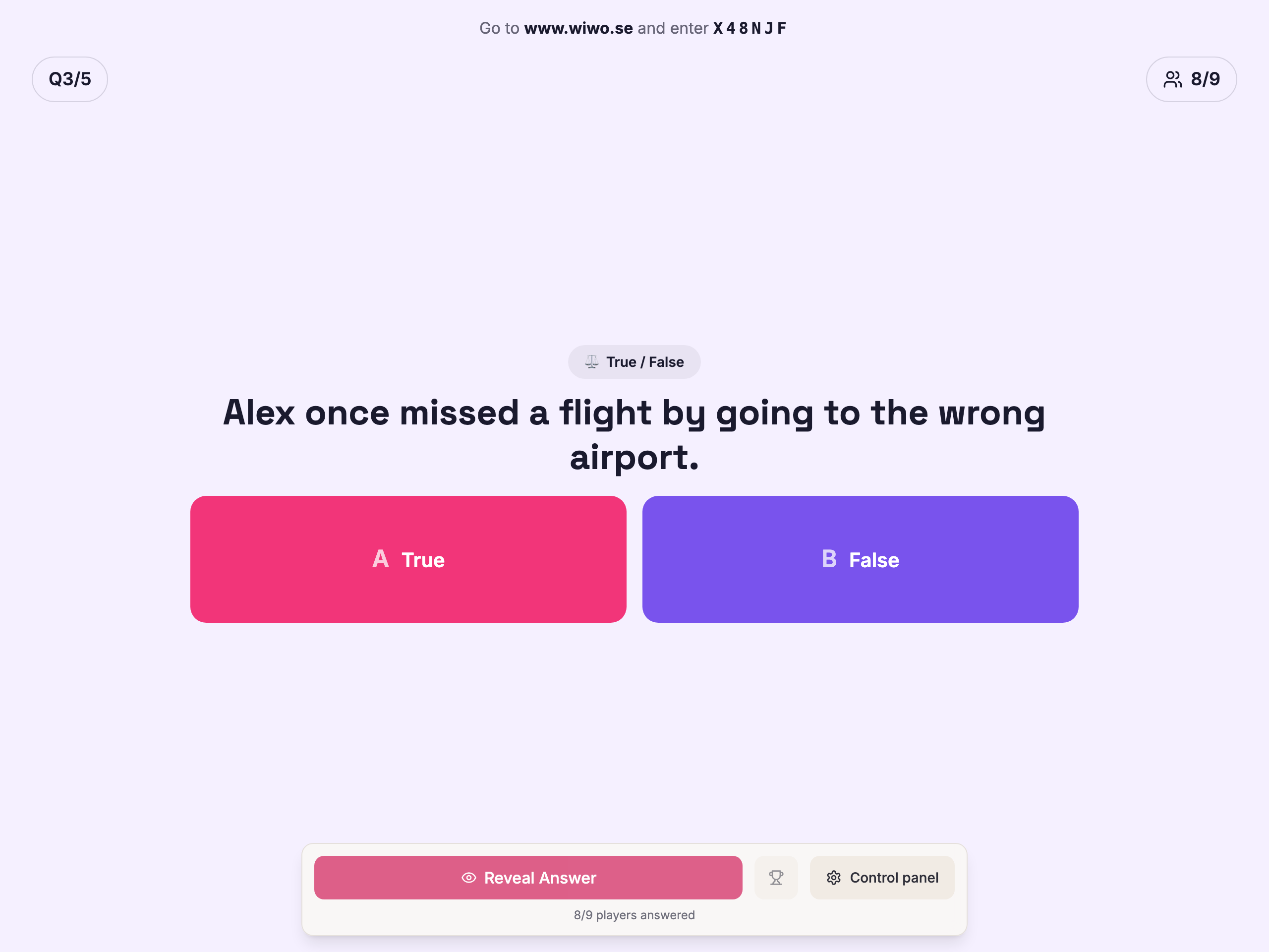 Live quiz controls on a phone