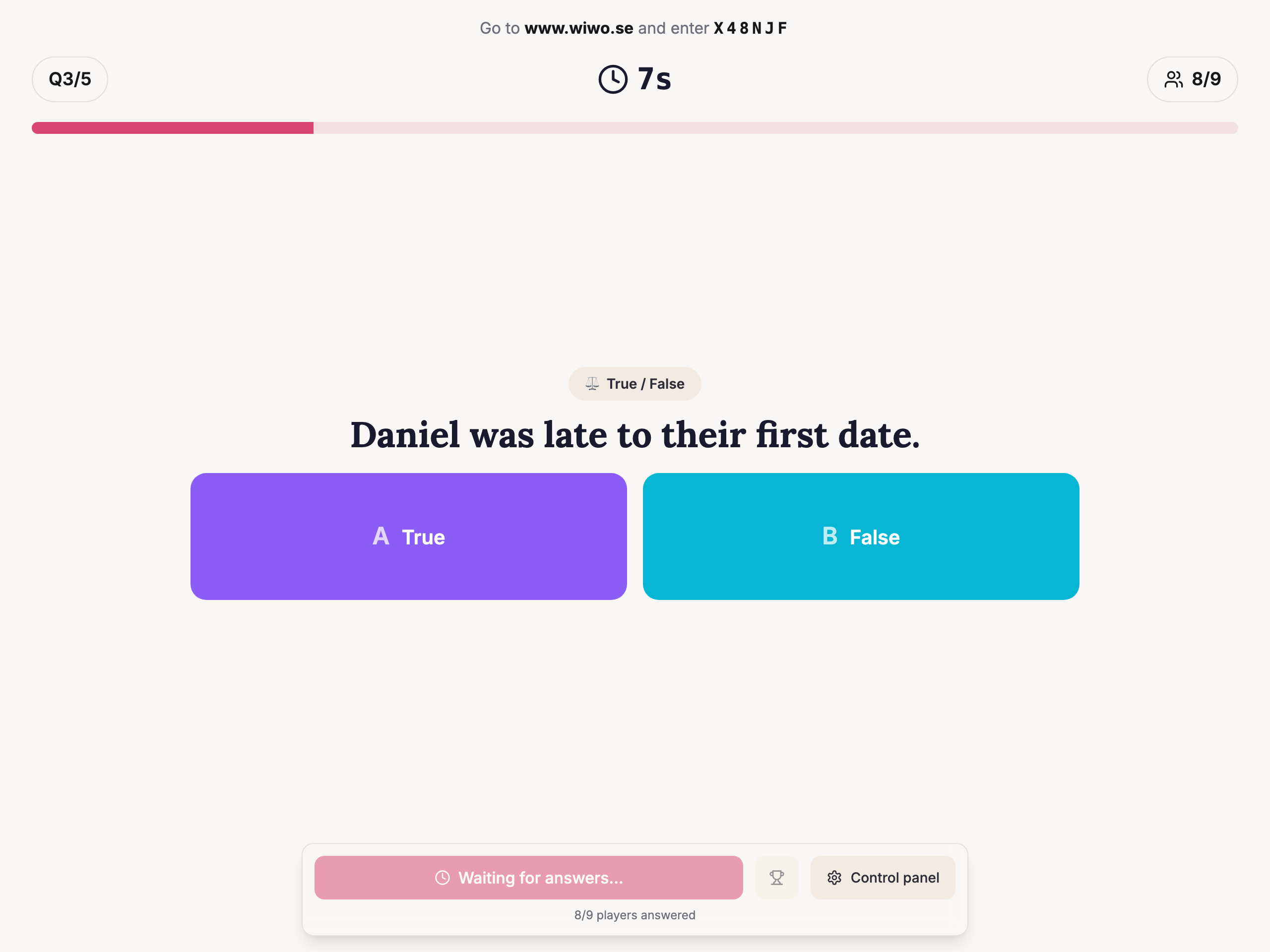 Quiz interface shown on a phone screen