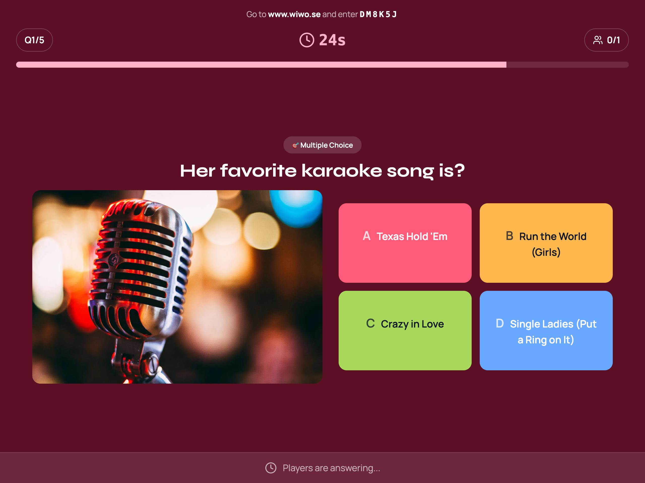 Multiple-choice question about the bride's favourite Beyoncé song
