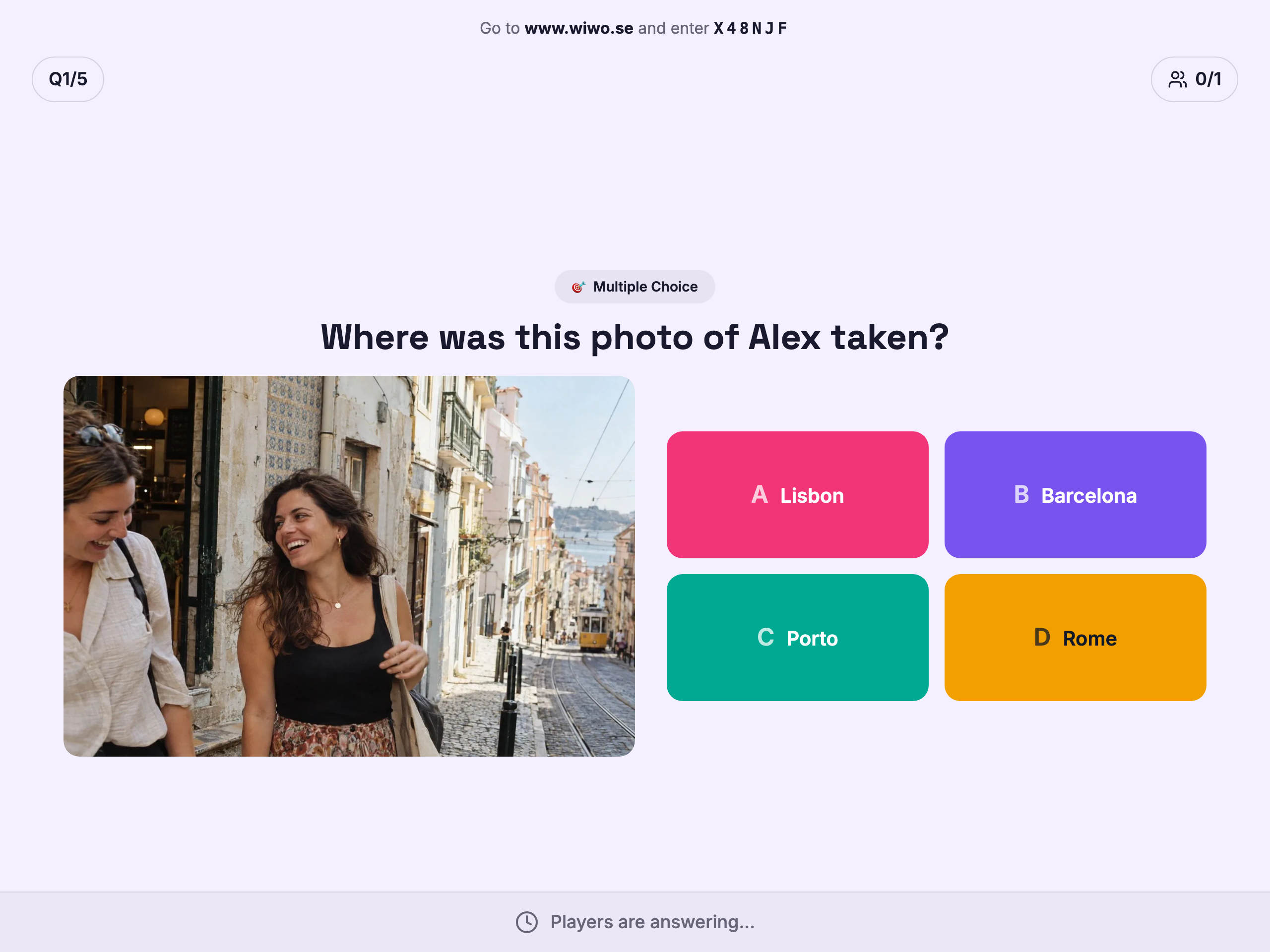 Quiz question on the shared game screen