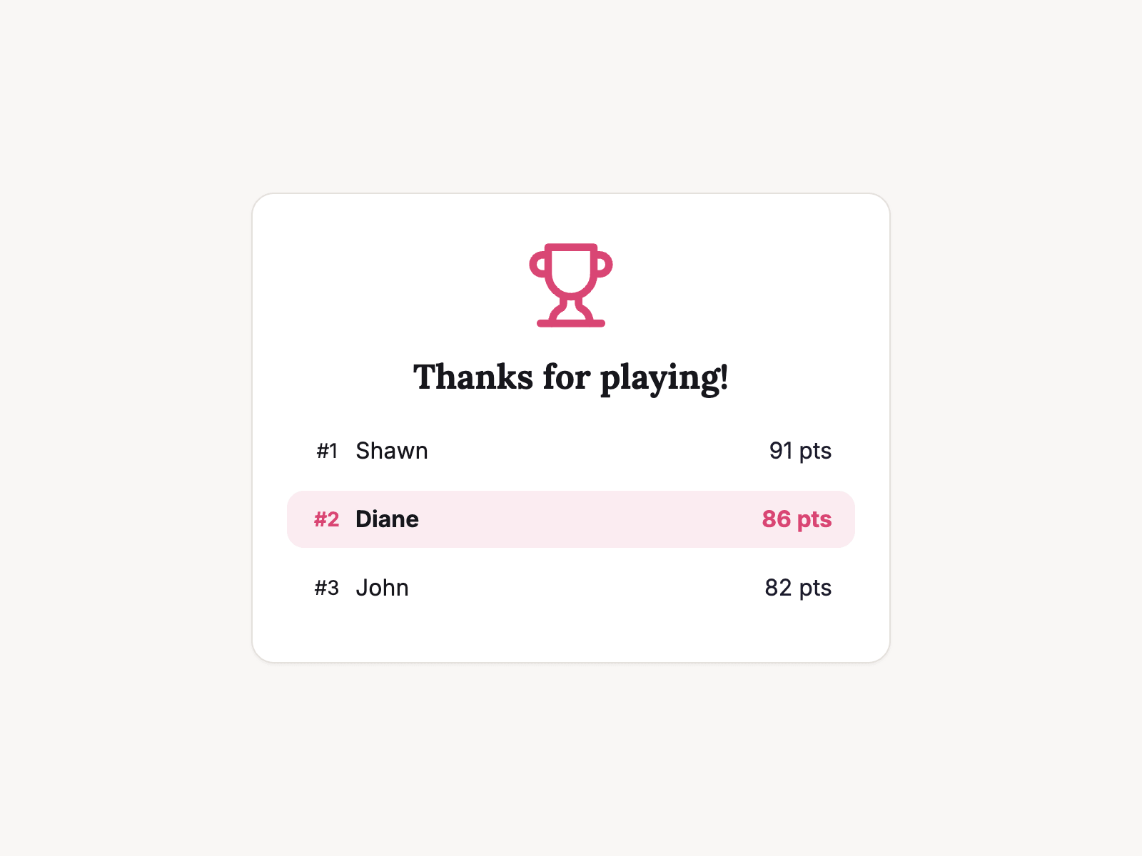 Live quiz scoreboard preview