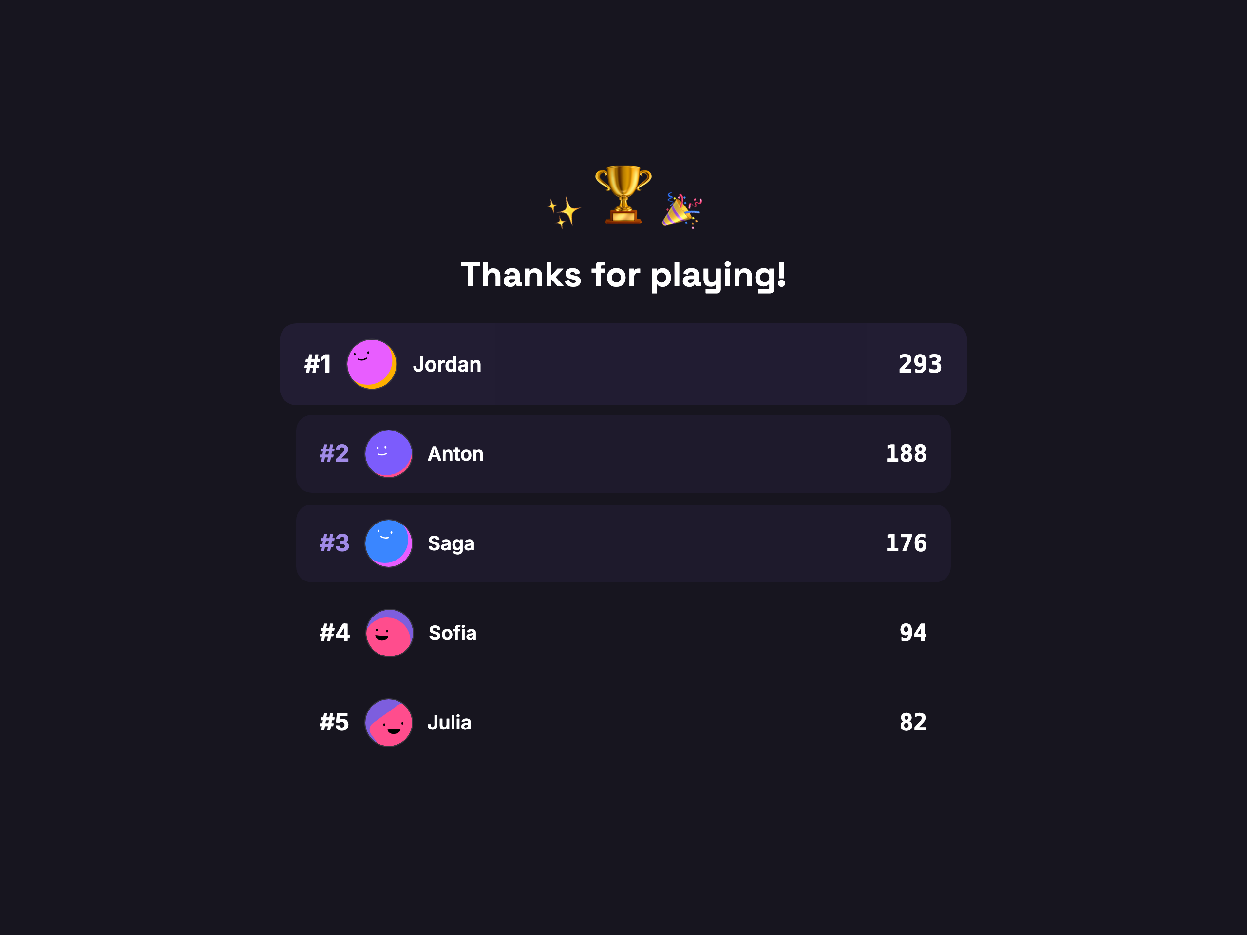 Live quiz scoreboard preview