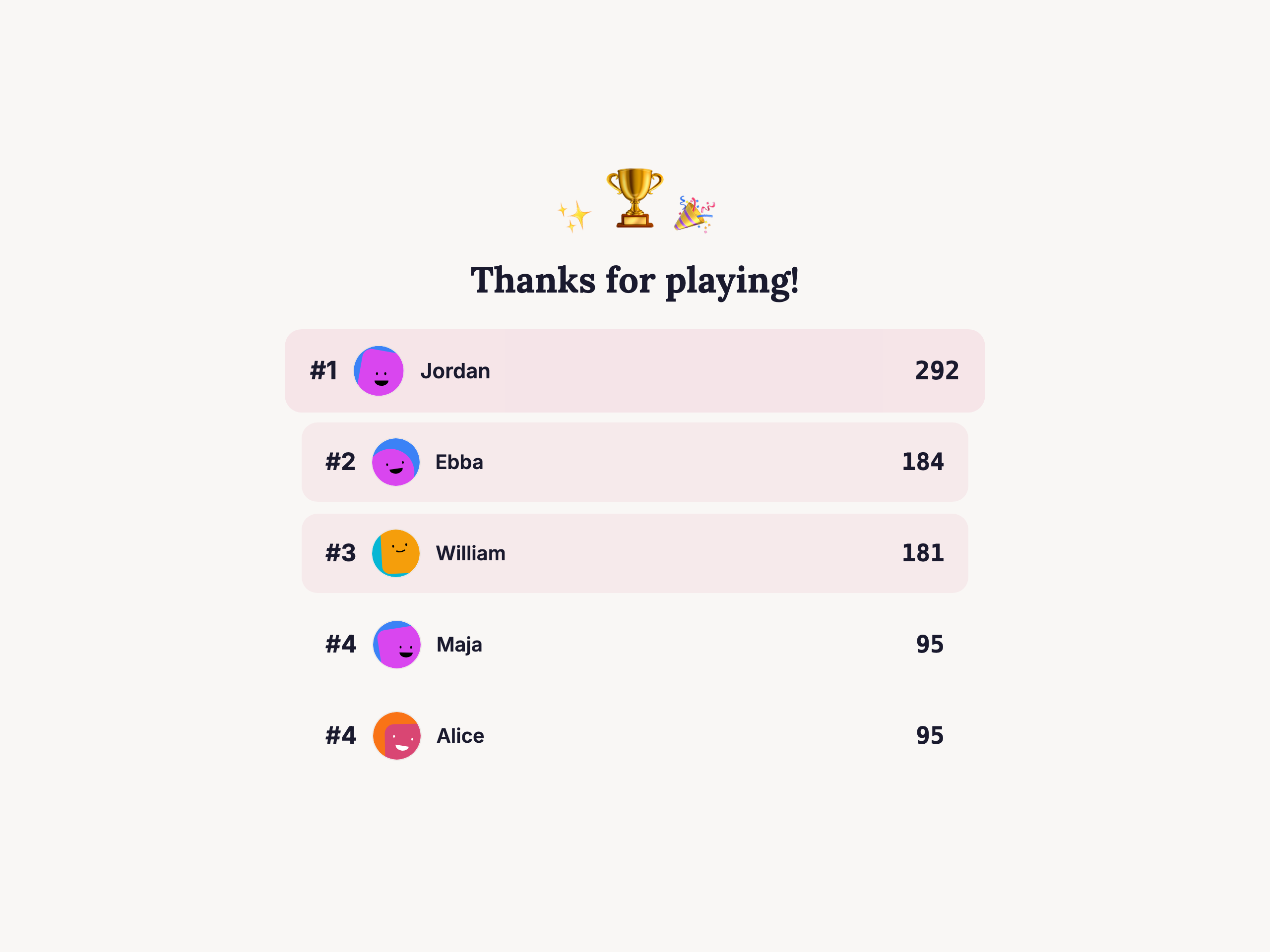 Live quiz scoreboard preview