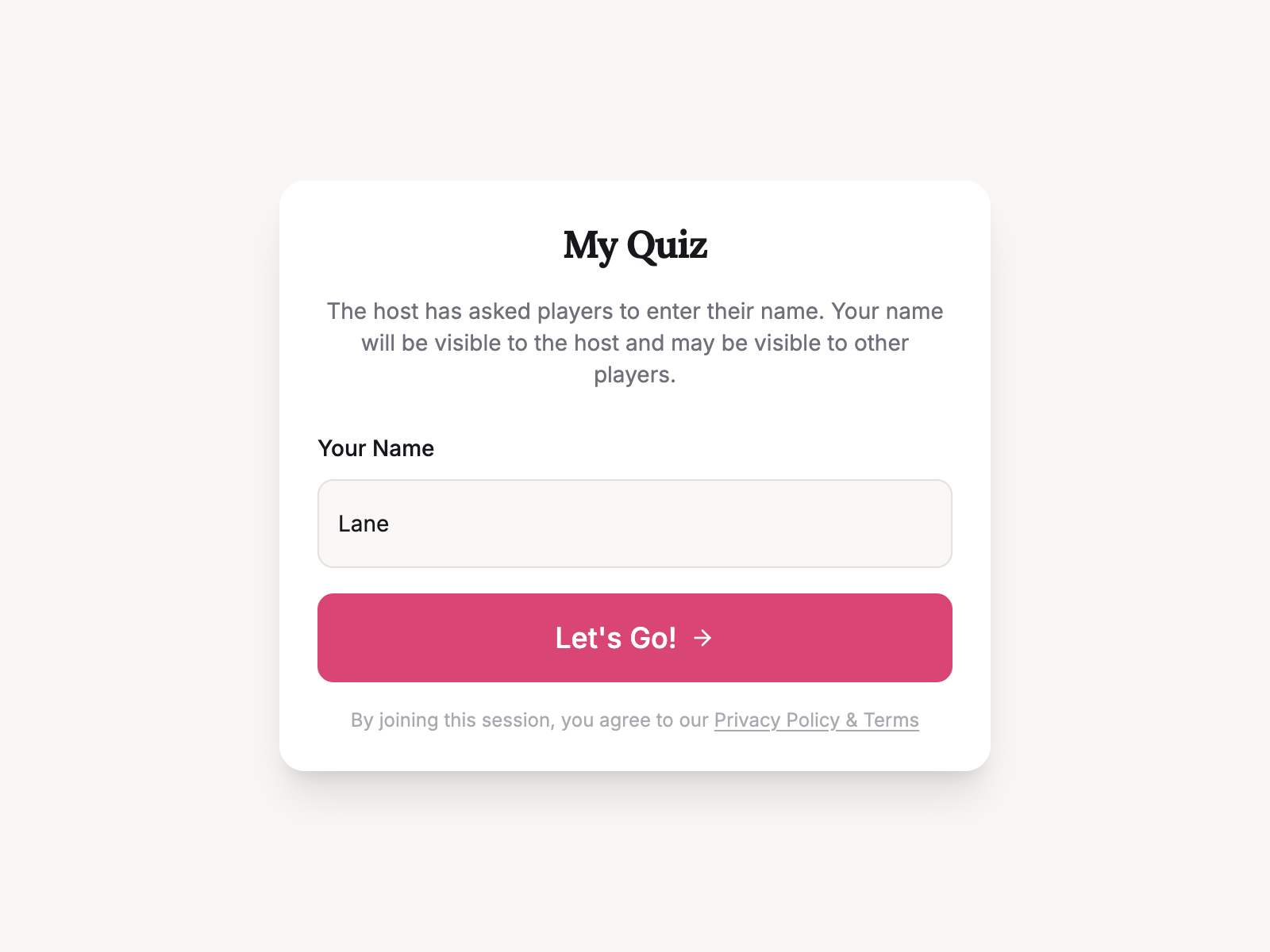 Quiz link sharing screen