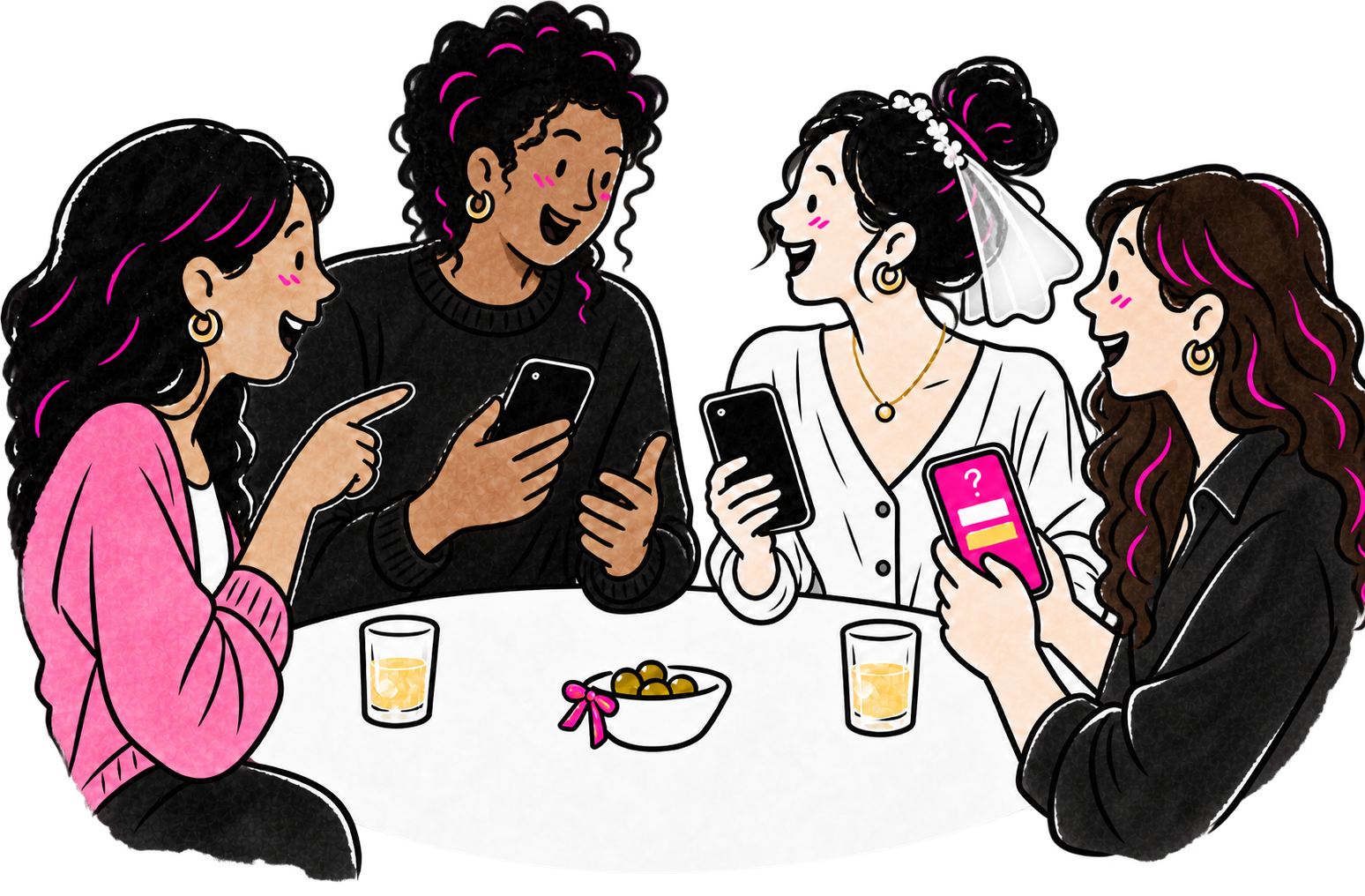Friends playing a live bachelorette party quiz