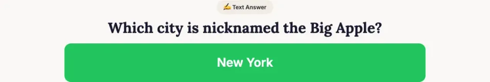 Revealed text-answer question showing New York as the correct answer