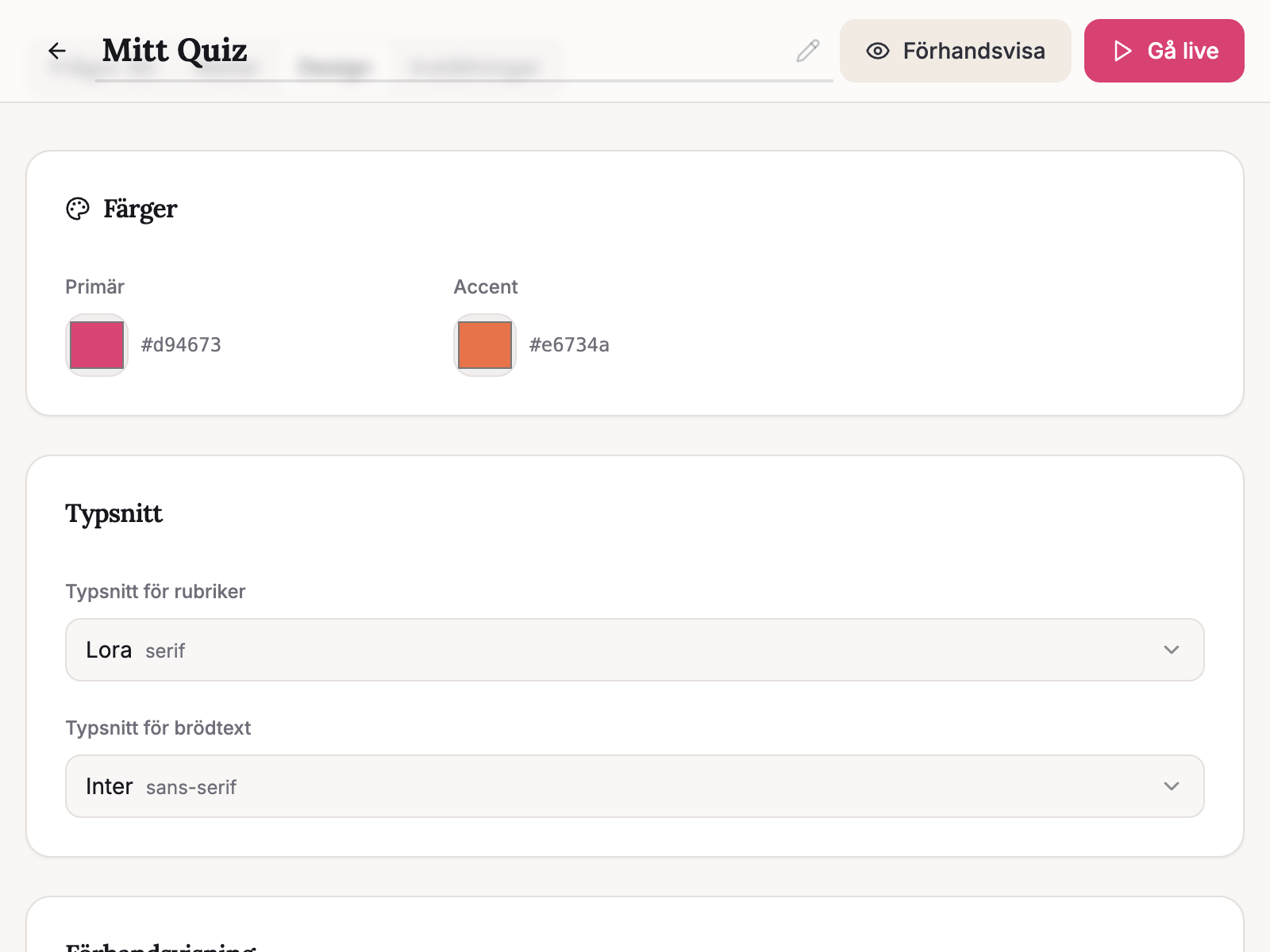 Förhandsvisning av anpassat quiz