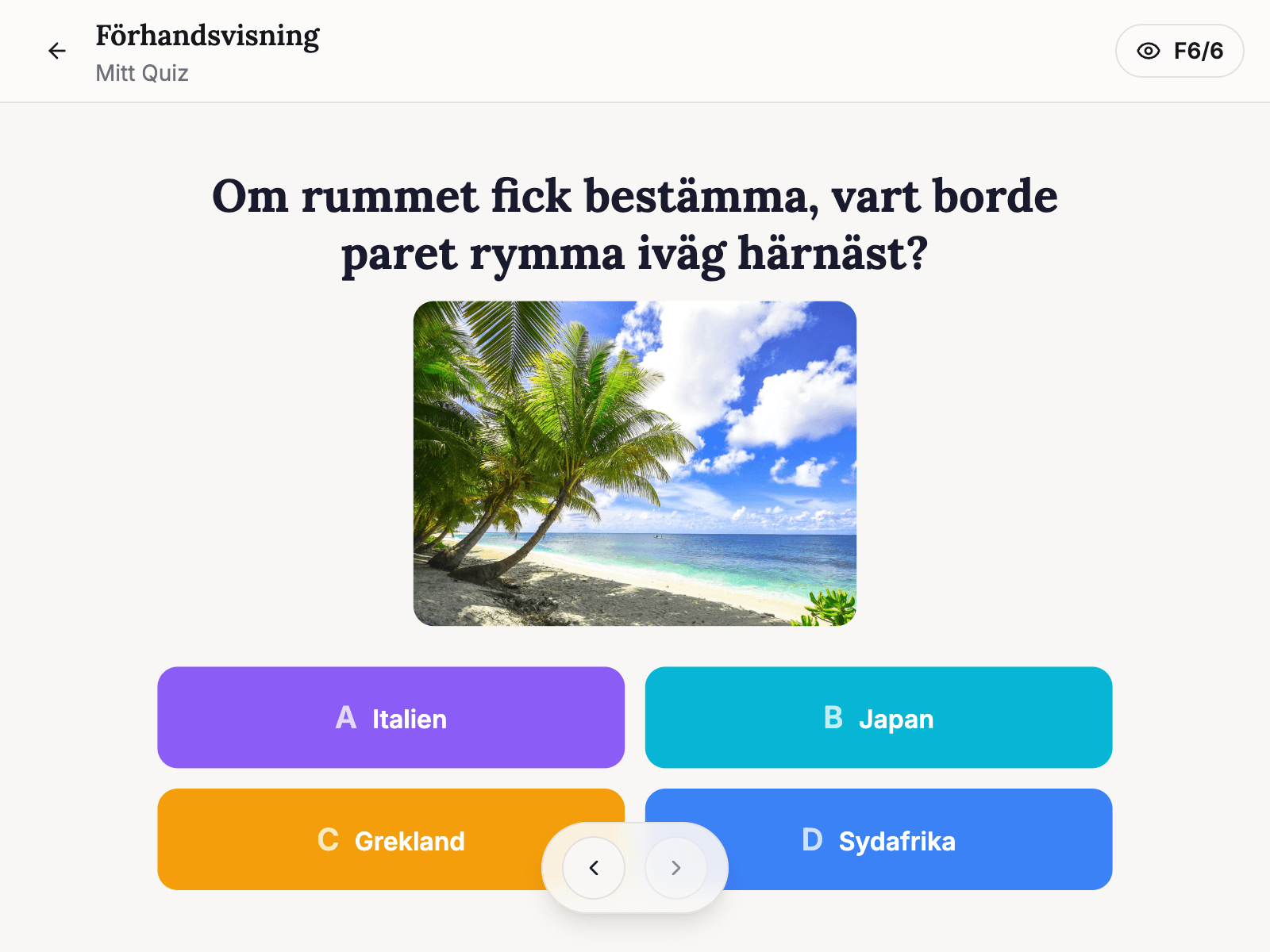 Val av frågemallar i quizredigeraren